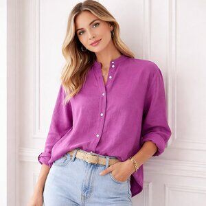 Rubinacci Napoli Linen Button Front Blouse Made in Italy